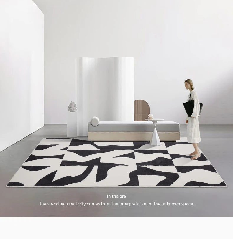 Modern Luxury Black White Lines Soft Washable Carpet - Brasss Living