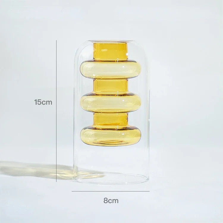 Modern Simple Color Glass Double Transparent Art Vase - Brasss Living