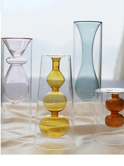 Modern Simple Color Glass Double Transparent Art Vase - Brasss Living