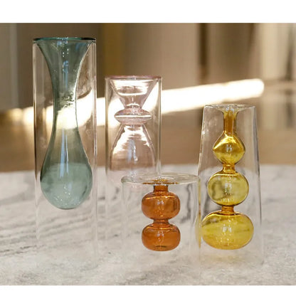 Modern Simple Color Glass Double Transparent Art Vase - Brasss Living