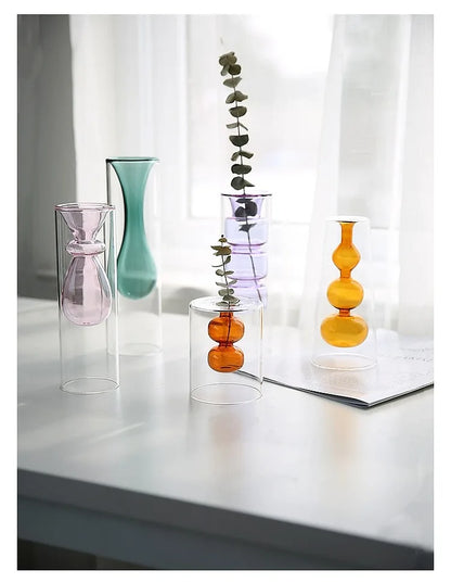 Modern Simple Color Glass Double Transparent Art Vase - Brasss Living