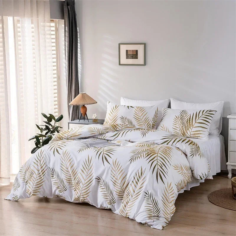 Modern Style Gold Print Queen Duvet Cover Set Comfortable Bedding - Brasss Living