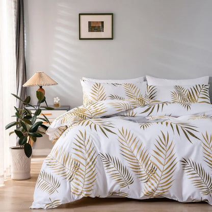 Modern Style Gold Print Queen Duvet Cover Set Comfortable Bedding - Brasss Living