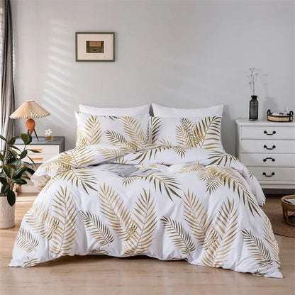 Modern Style Gold Print Queen Duvet Cover Set Comfortable Bedding - Brasss Living