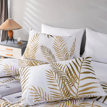 Modern Style Gold Print Queen Duvet Cover Set Comfortable Bedding - Brasss Living