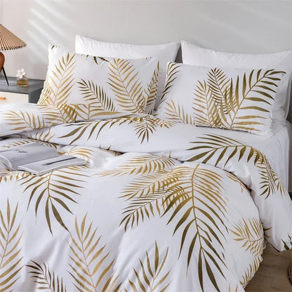 Modern Style Gold Print Queen Duvet Cover Set Comfortable Bedding - Brasss Living