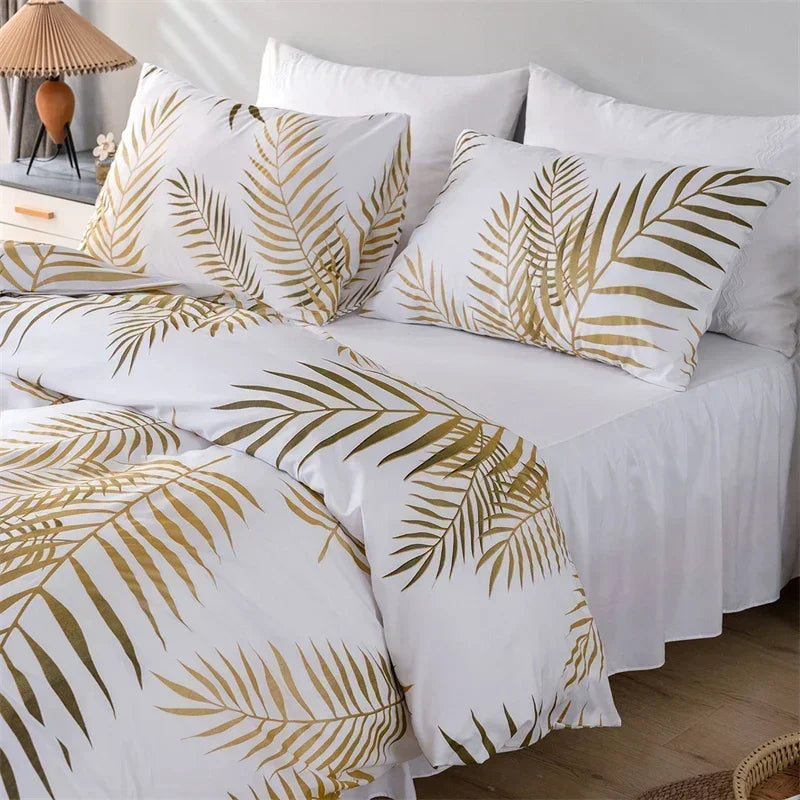 Modern Style Gold Print Queen Duvet Cover Set Comfortable Bedding - Brasss Living