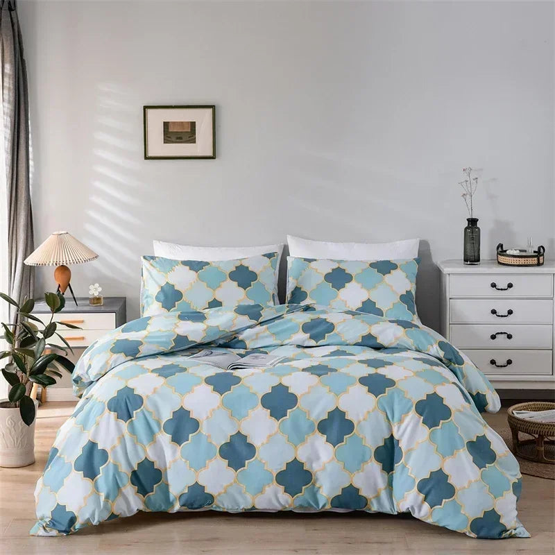 Modern Style Gold Print Queen Duvet Cover Set Comfortable Bedding - Brasss Living