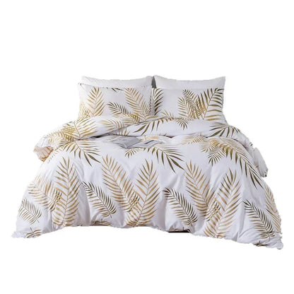 Modern Style Gold Print Queen Duvet Cover Set Comfortable Bedding - Brasss Living