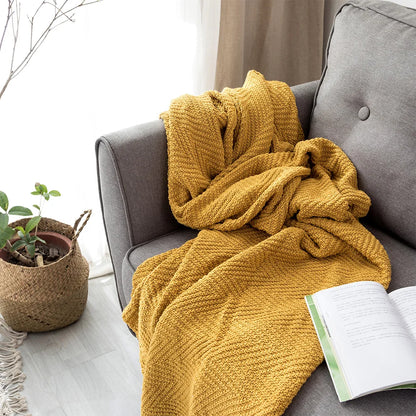 Mustard Yellow Knit Throw with Tassels Fringe Blanket - Brasss Living