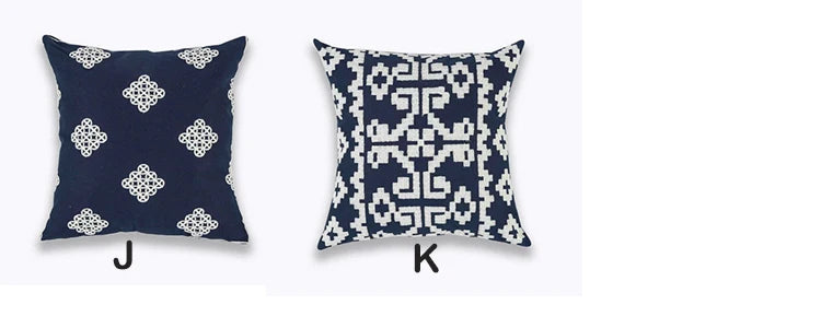 Navy White Quatrefoil Embroidered Pillow Cushion Cover - Brasss Living