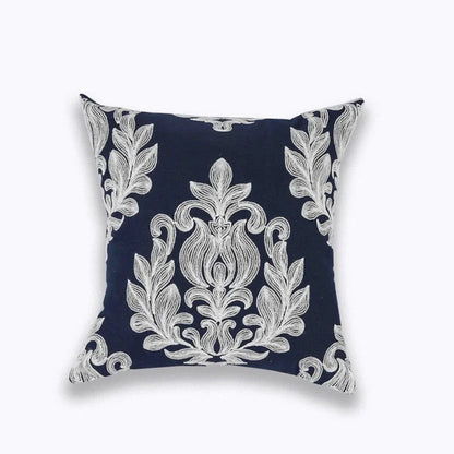 Navy White Quatrefoil Embroidered Pillow Cushion Cover - Brasss Living