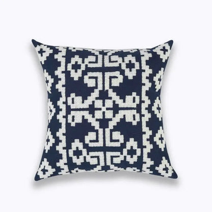 Navy White Quatrefoil Embroidered Pillow Cushion Cover - Brasss Living