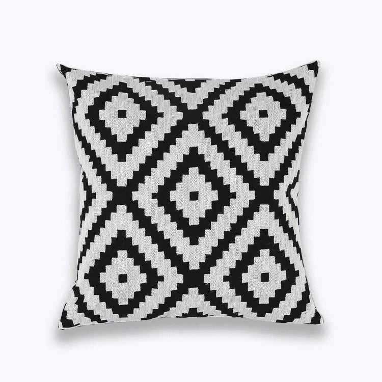 Navy White Quatrefoil Embroidered Pillow Cushion Cover - Brasss Living