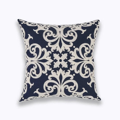 Navy White Quatrefoil Embroidered Pillow Cushion Cover - Brasss Living