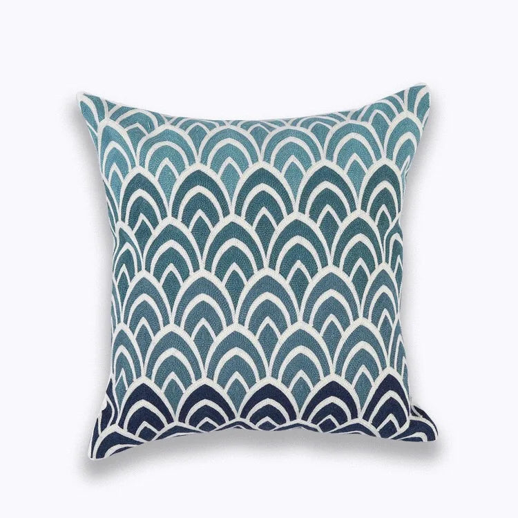 Navy White Quatrefoil Embroidered Pillow Cushion Cover - Brasss Living