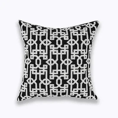 Navy White Quatrefoil Embroidered Pillow Cushion Cover - Brasss Living