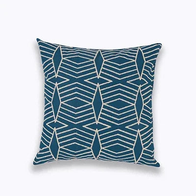 Navy White Quatrefoil Embroidered Pillow Cushion Cover - Brasss Living