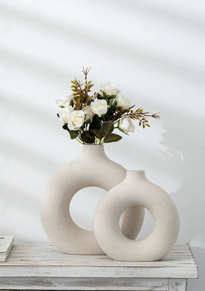 Nordic Ceramic Vase Donuts Flower Home Decoration Accessories - Brasss Living