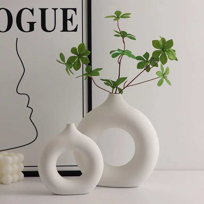 Nordic Ceramic Vase Donuts Flower Home Decoration Accessories - Brasss Living