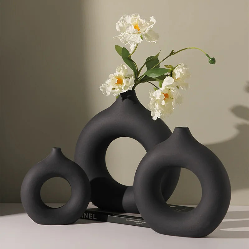 Nordic Ceramic Vase Donuts Flower Home Decoration Accessories - Brasss Living