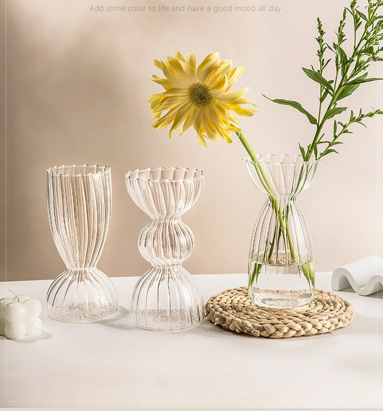 Nordic Glass Vase Table Flower Vase Unique Desk Decoration - Brasss Living