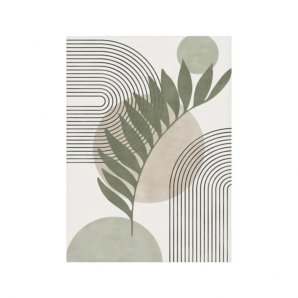 Nordic Sage Green Botanical Boho Geometric Canvas Art - Brasss Living