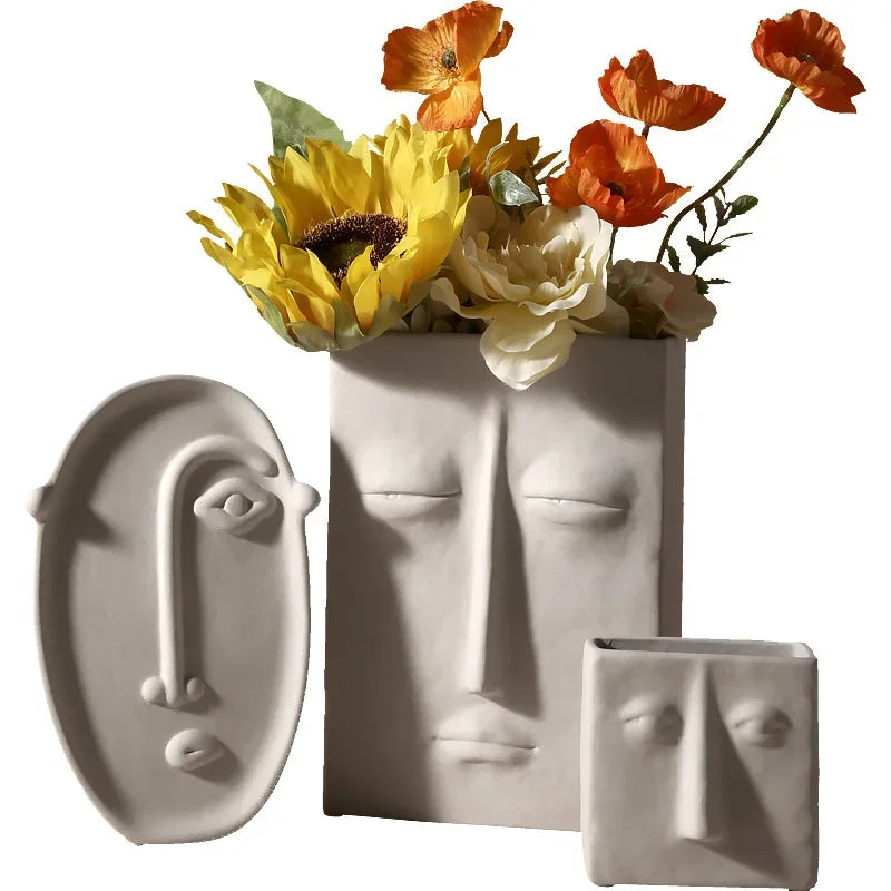 Nordic Style Ceramic Human Face Flower Pot Planter Vase - Brasss Living