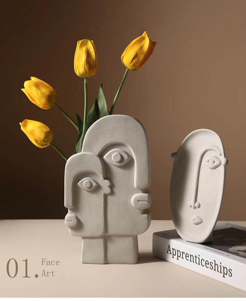 Nordic Style Ceramic Human Face Flower Pot Planter Vase - Brasss Living