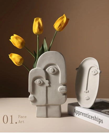 Nordic Style Ceramic Human Face Flower Pot Planter Vase - Brasss Living