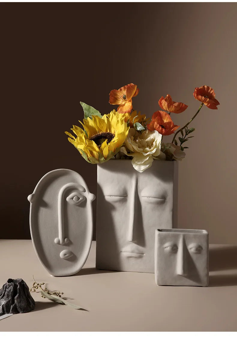 Nordic Style Ceramic Human Face Flower Pot Planter Vase - Brasss Living