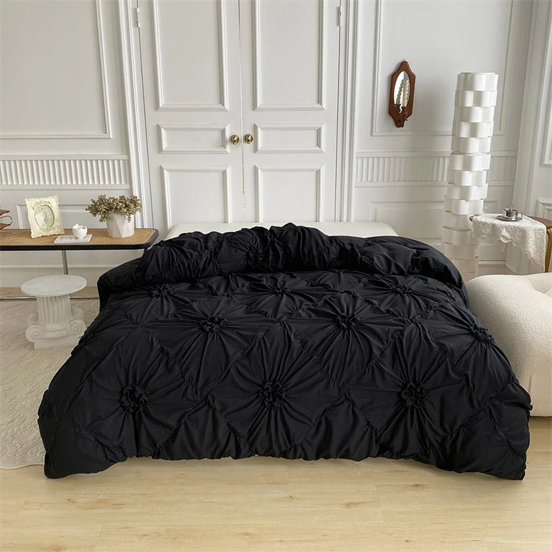 Pinch Pleated Crafts Duvet Cover Set Solid Twist Flowers Bedding - Brasss Living