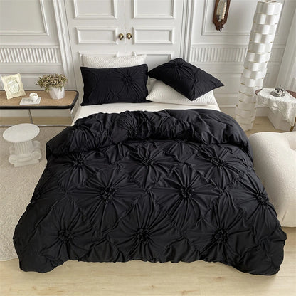 Pinch Pleated Crafts Duvet Cover Set Solid Twist Flowers Bedding - Brasss Living