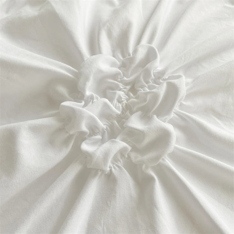 Pinch Pleated Crafts Duvet Cover Set Solid Twist Flowers Bedding - Brasss Living