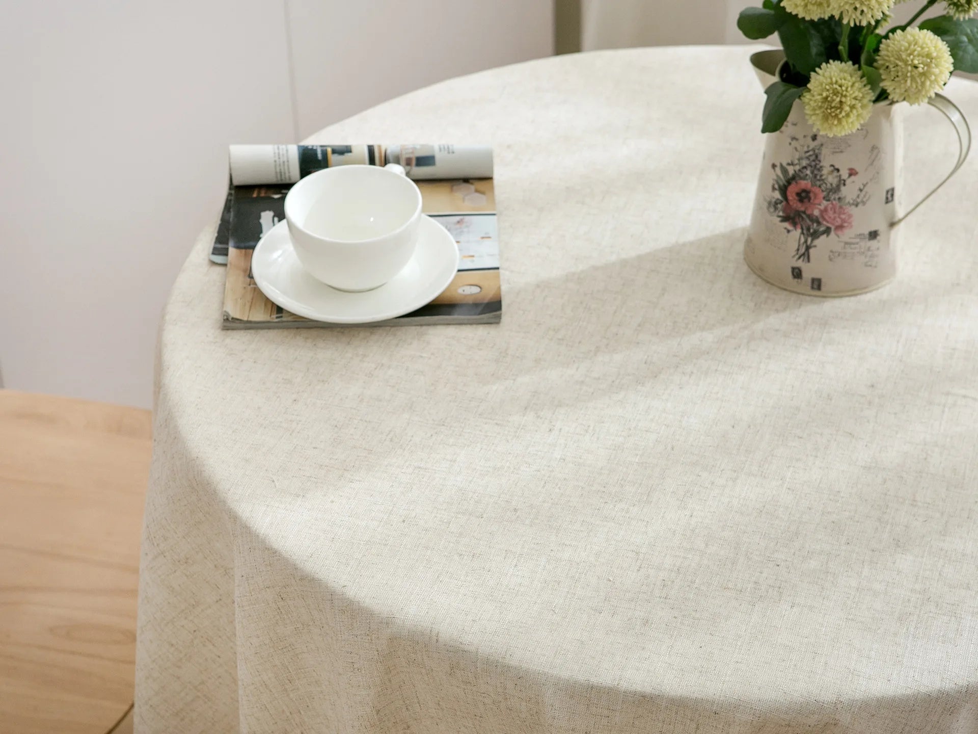 Round Circular Table Cover Linen Cotton Plain Tablecloth - Brasss Living