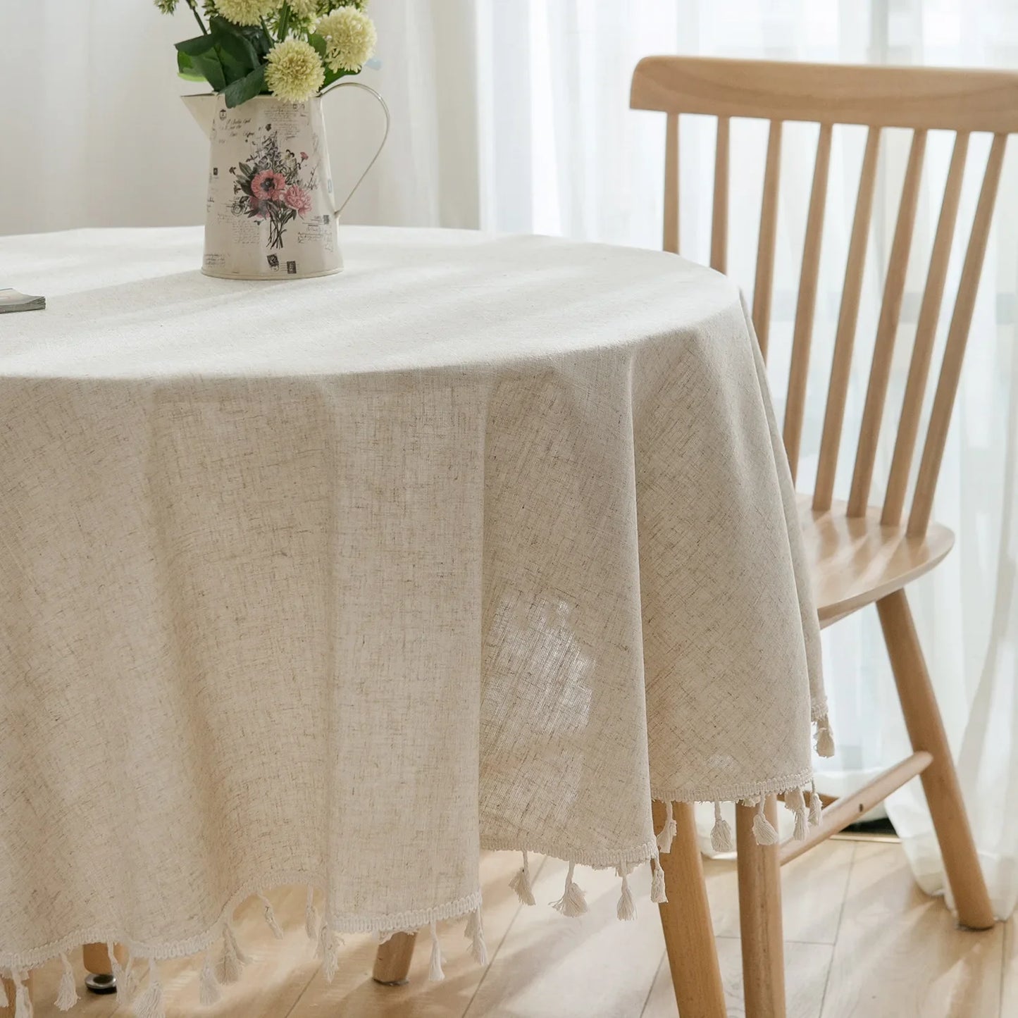 Round Circular Table Cover Linen Cotton Plain Tablecloth - Brasss Living