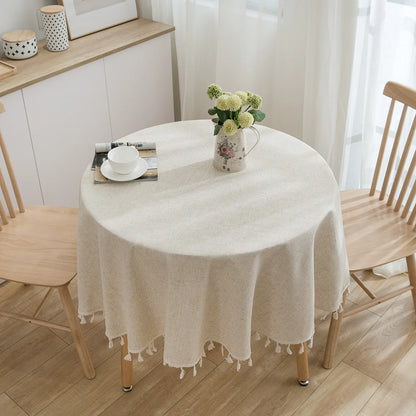 Round Circular Table Cover Linen Cotton Plain Tablecloth - Brasss Living