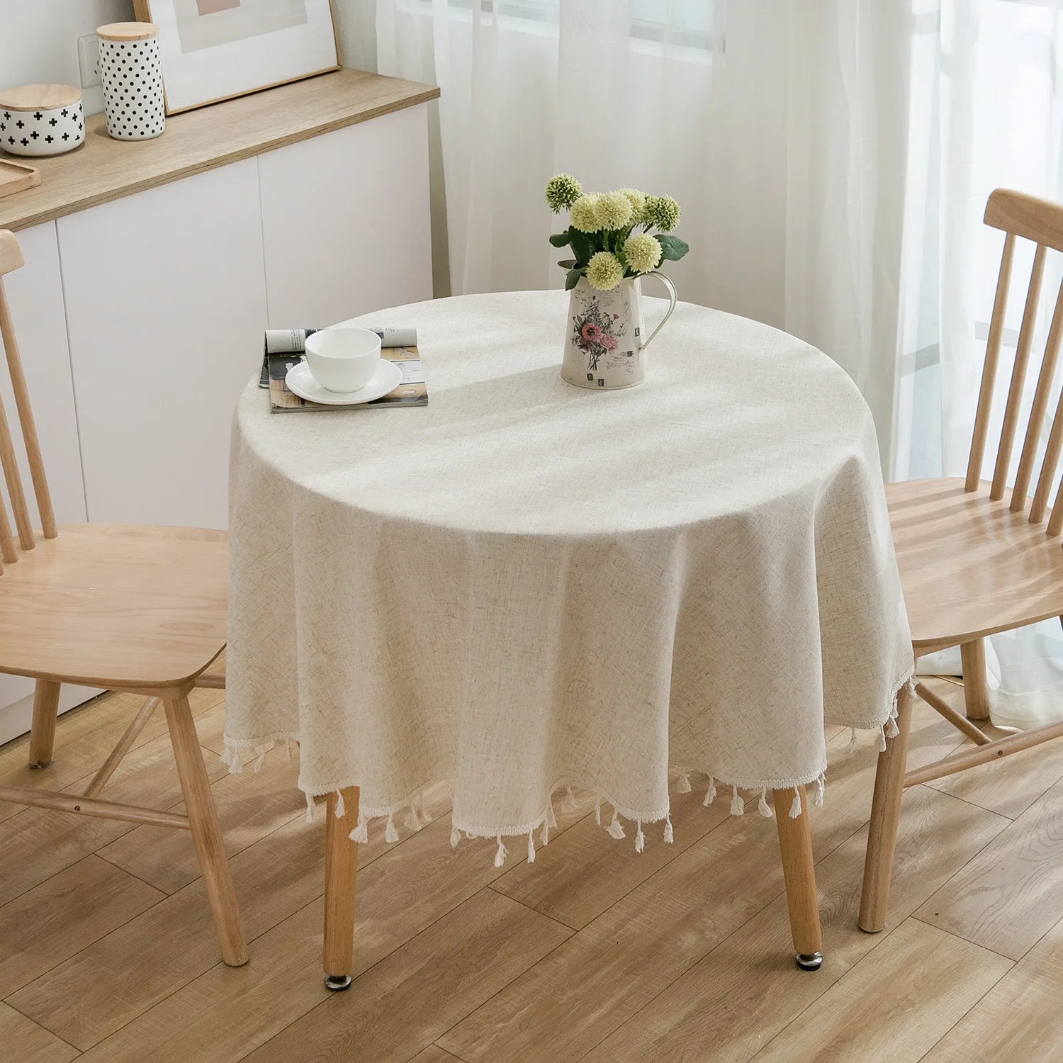 Round Circular Table Cover Linen Cotton Plain Tablecloth - Brasss Living