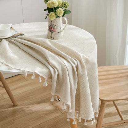 Round Circular Table Cover Linen Cotton Plain Tablecloth - Brasss Living