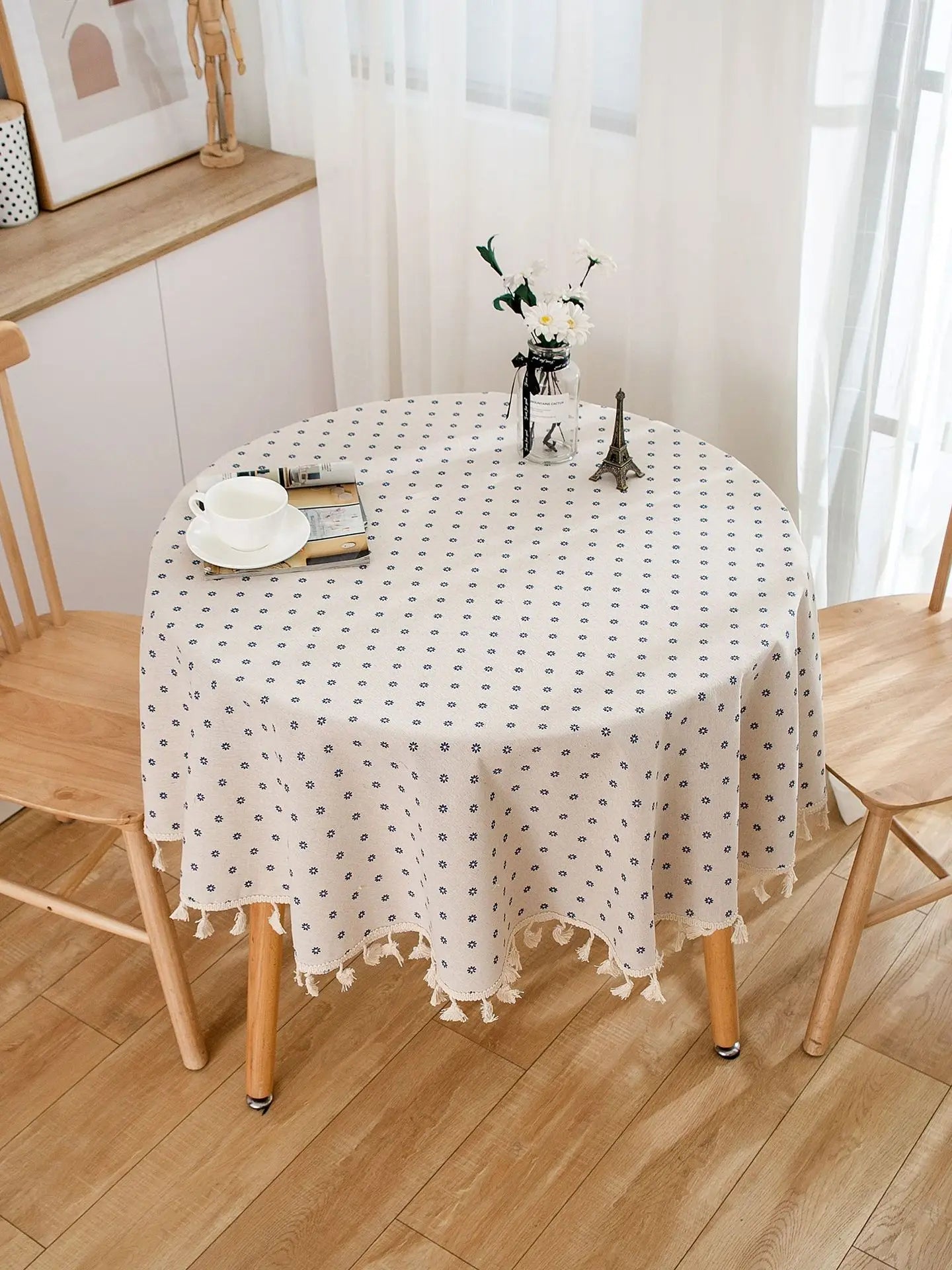 Round Tablecloth with Tassel Dust-Proof Floret Circular Cover - Brasss Living