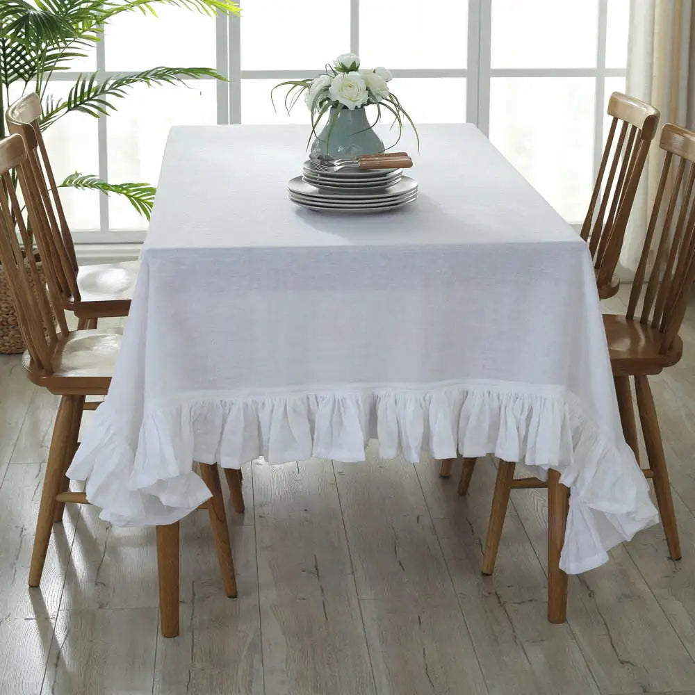 Ruffles Table Cover Dustproof Handmade Flounce Tablecloth - Brasss Living