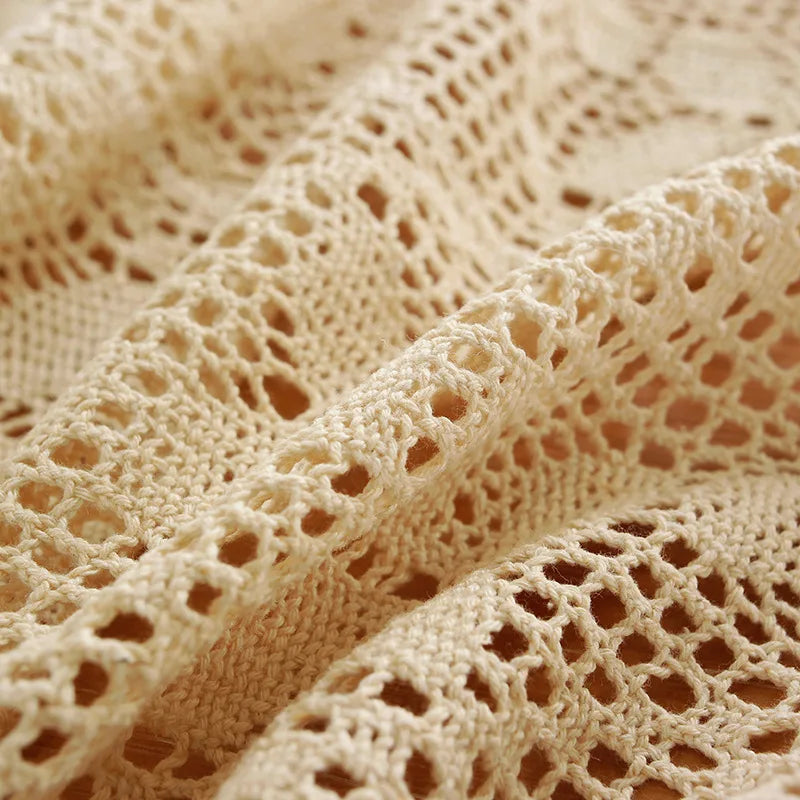 Rustic Handmade Crochet Woven Beige Dinner Tablecloth - Brasss Living