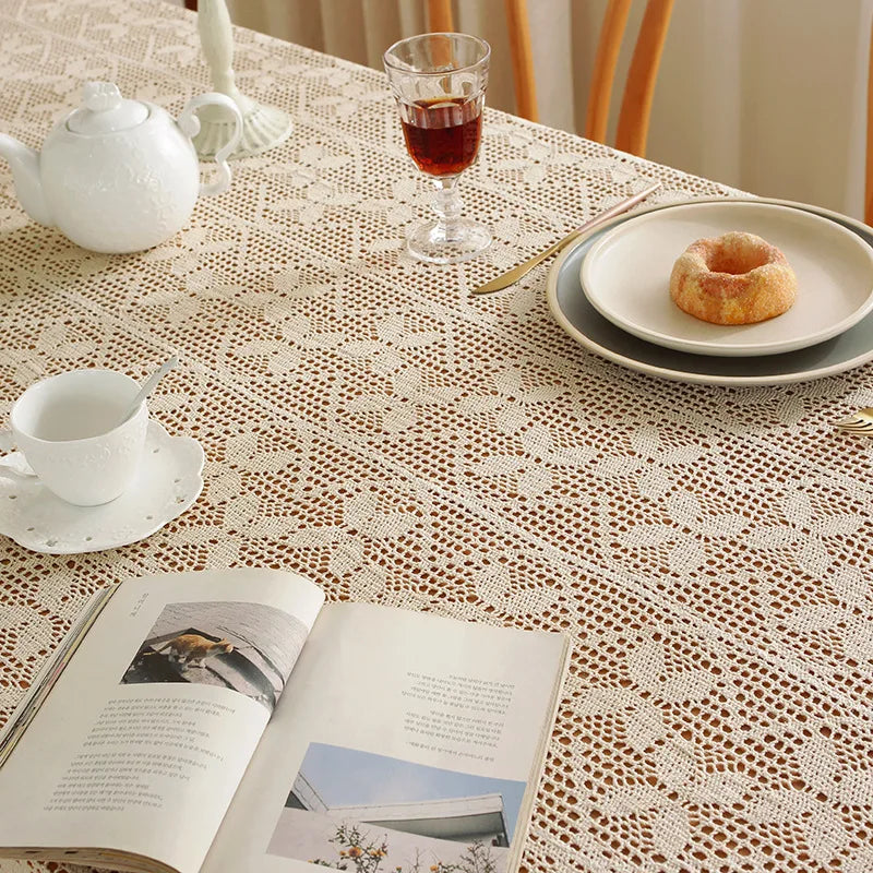 Rustic Handmade Crochet Woven Beige Dinner Tablecloth - Brasss Living