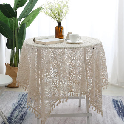 Rustic Handmade Crochet Woven Beige Dinner Tablecloth - Brasss Living