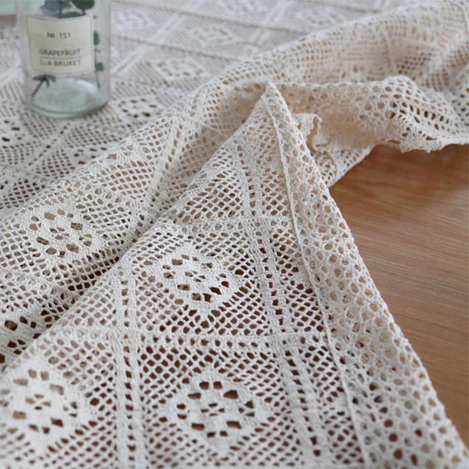 Rustic Handmade Crochet Woven Beige Dinner Tablecloth - Brasss Living