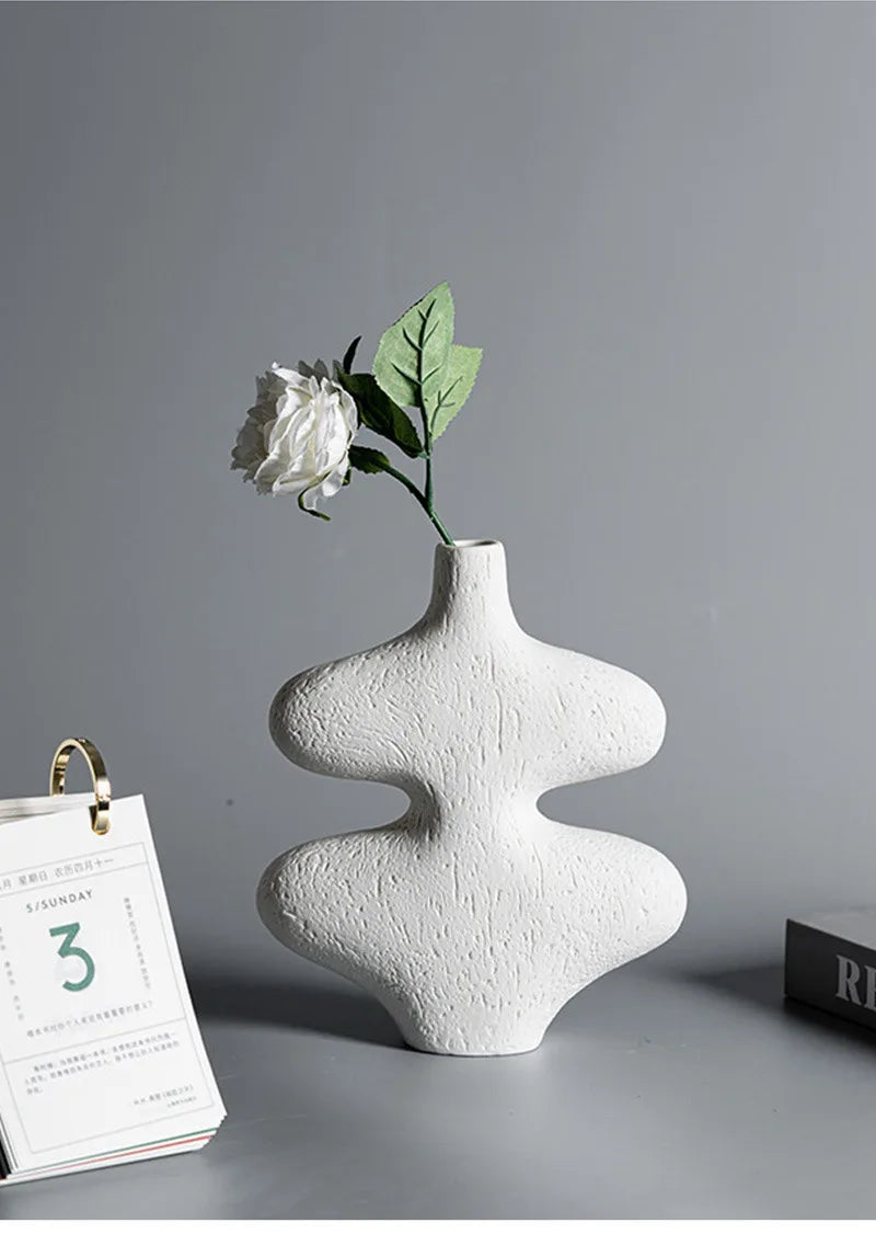 Scandinavian Ceramics Vase White Interior Aesthetic Desk Decor - Brasss Living