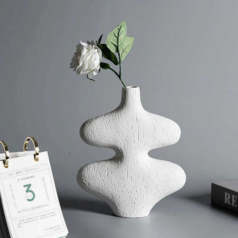 Scandinavian Ceramics Vase White Interior Aesthetic Desk Decor - Brasss Living