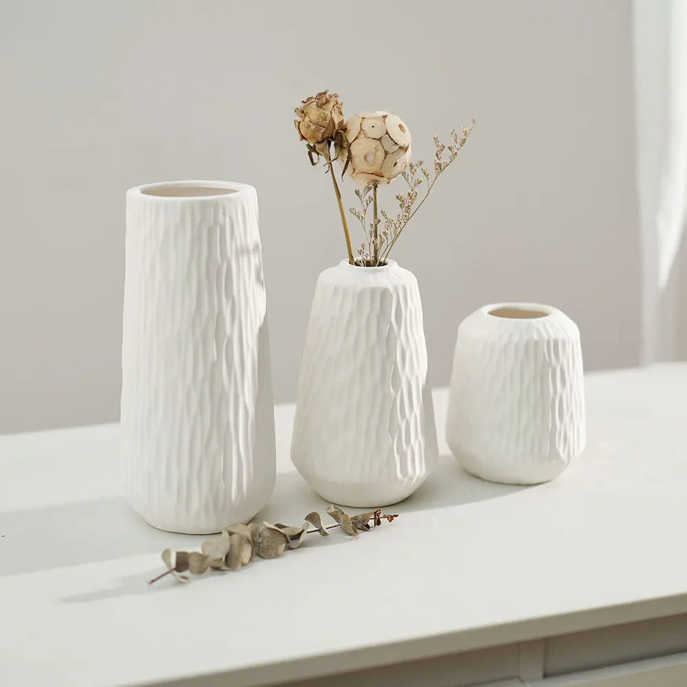 Set of 3 Ceramic Vases Nordic Bud Modern Art Tabletop Decoration - Brasss Living