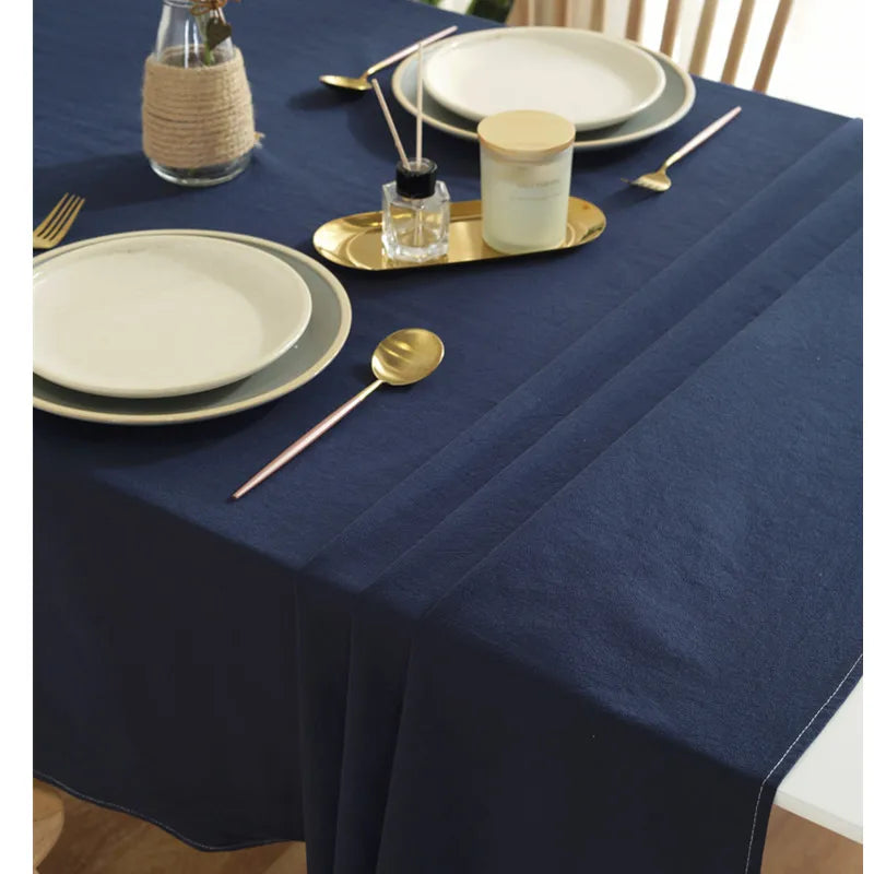 Simple Pure Color Washed Cotton Table Cover Tablecloth - Brasss Living