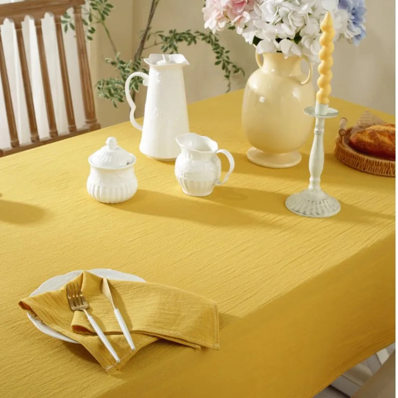 Simple Pure Color Washed Cotton Table Cover Tablecloth - Brasss Living